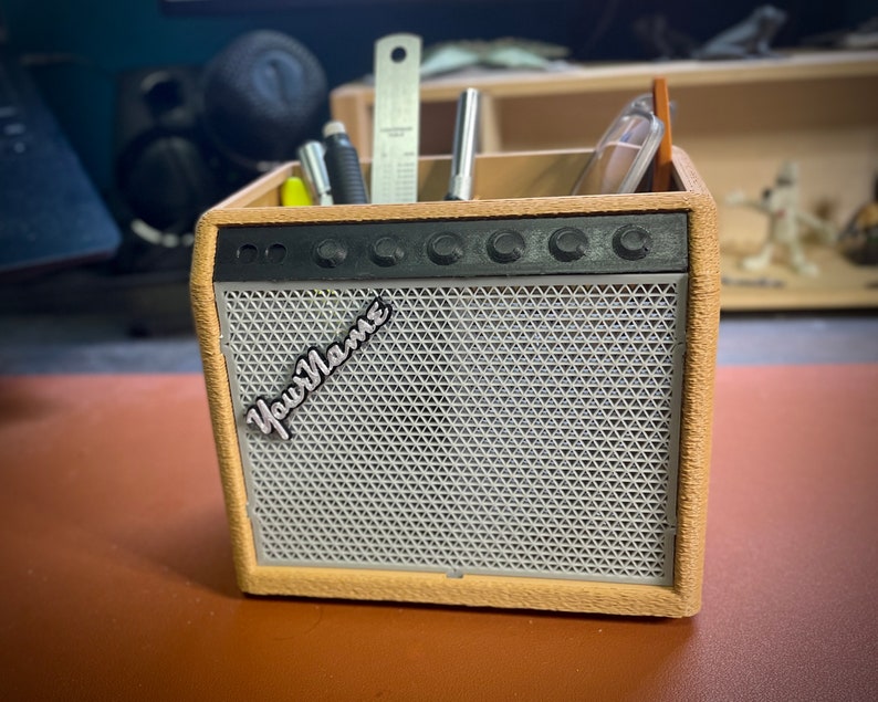 Personalized Fender-Style Amp Desk Organizer: Tweed Guitar Gift