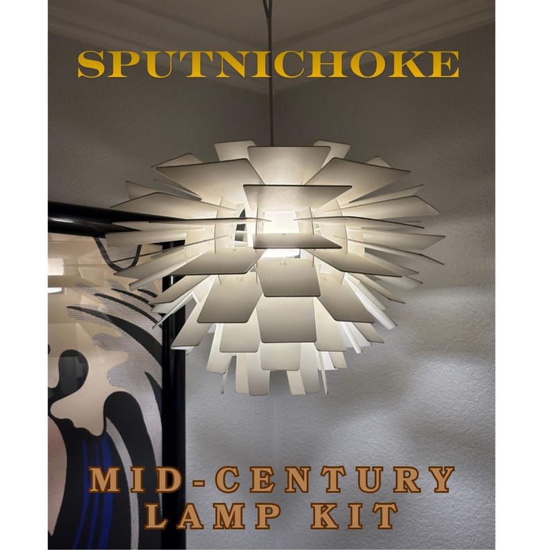 Large Mid Century Modern Pendant Lamp Kit.  3D Printed, flat shipped, assembly required.