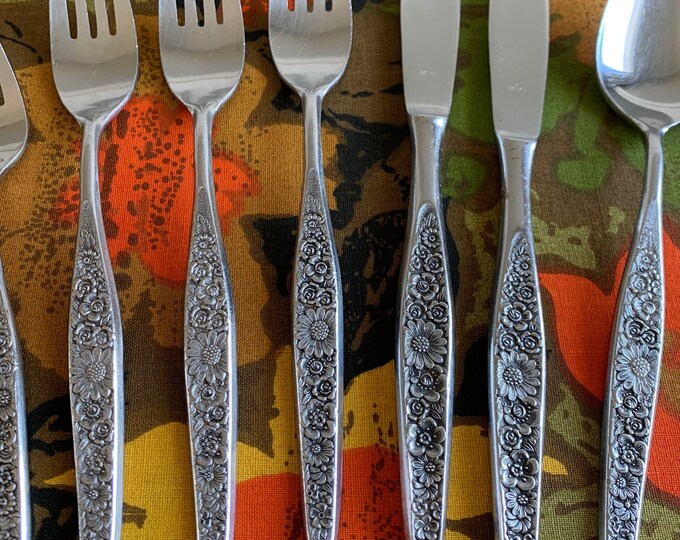 Vintage Jardinera Stainless Steel Flower Power Daisy Flatware ...