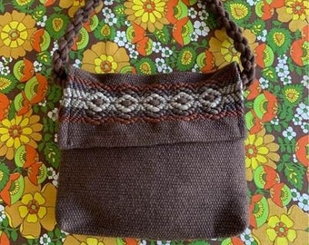 Vintage 70's Hand Woven Wool Embroidered Hippie Bag Purse