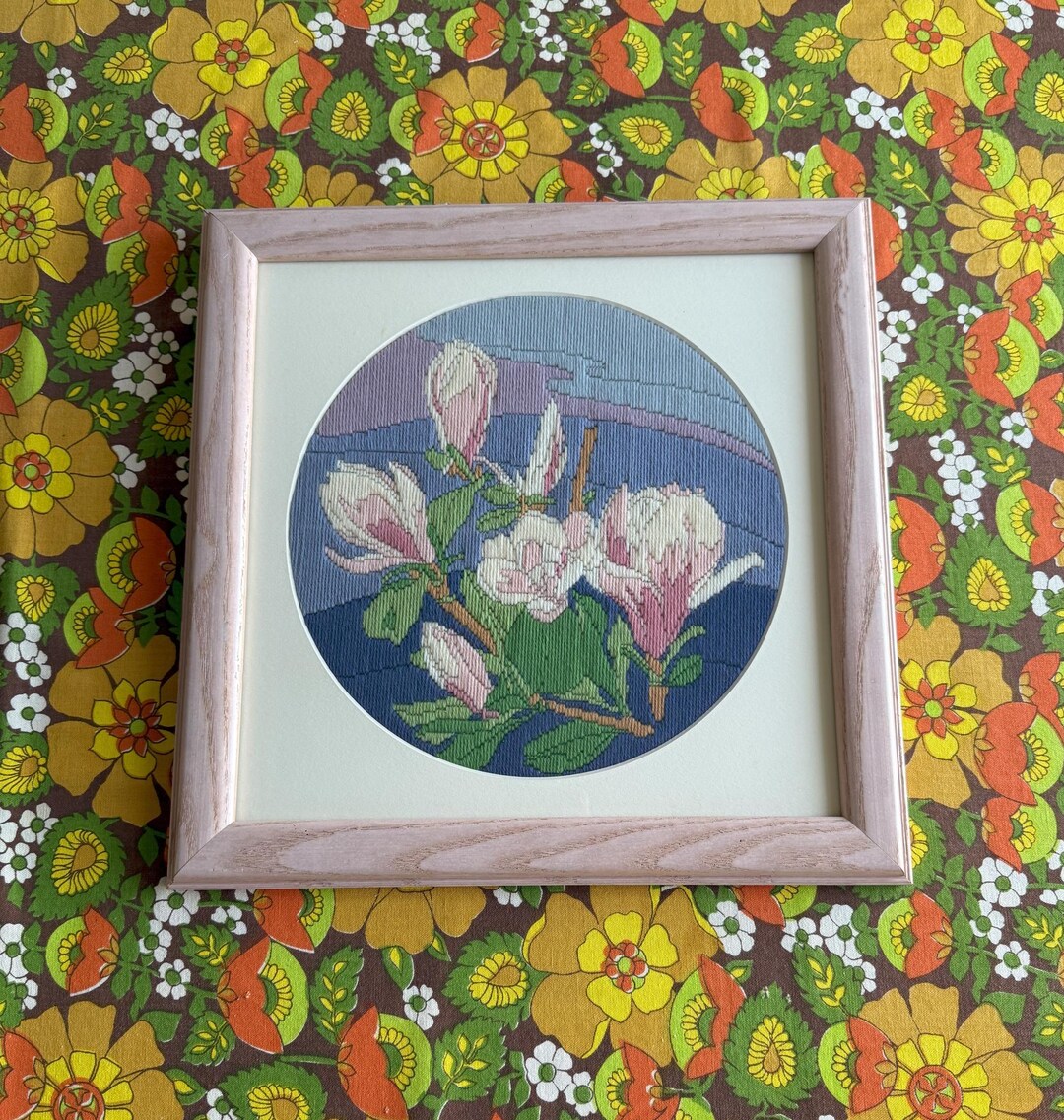 Vintage 80's Framed Crewel Embroidery Fiber Wall Art - Etsy