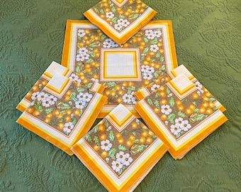 Vintage 70's Flower Power Butterfly Fabric Dinner Napkins (8)