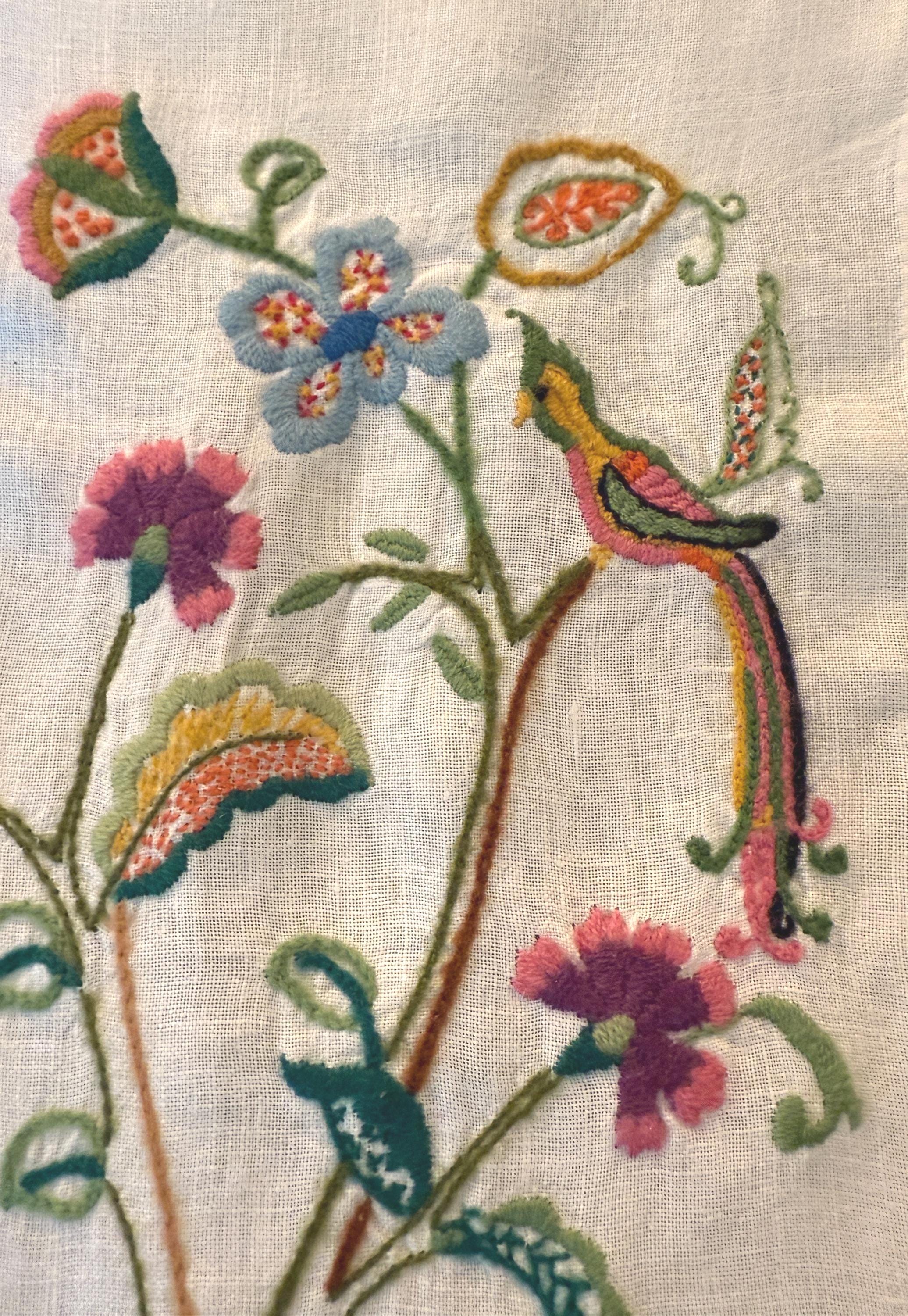 Vintage Handmade Crewel Embroidery Yarn Fiber Wall Art (2)