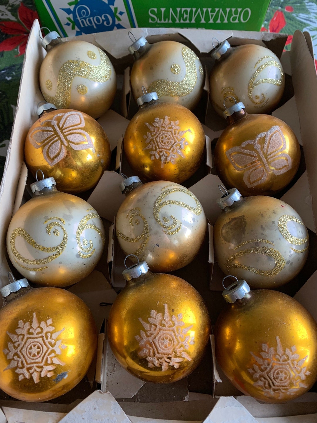 Vintage Set of 12 Gold Mercury Glass Christmas Ornaments - Etsy
