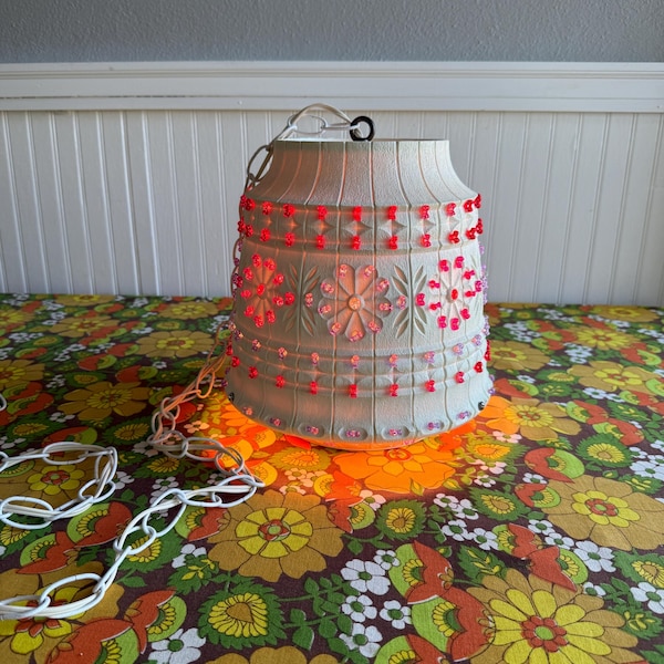 Lámpara colgante vintage de plástico con cuentas para patio y camping de los años 70