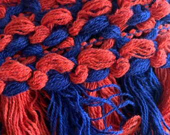 Vintage 70's Wrights Spool of Blue  & Red Fringe Tassel Sewing Trim 5 inch
