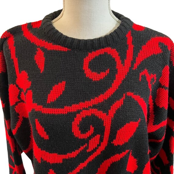 Vintage 80's Black & Red Flower Scroll Design Swe… - image 6