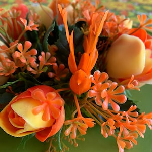 Vintage 70&#39;s Orange and Yellow Flower Power Plastic Candle Ring Wreath