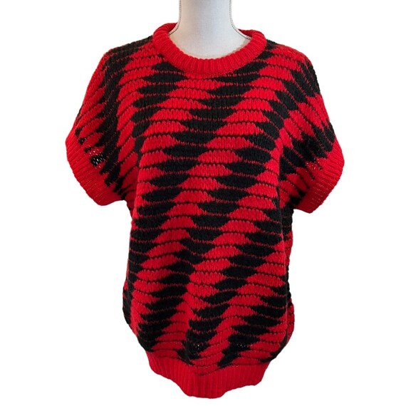 Vintage 80's Red & Black New Wave Short Sleeve Sw… - image 2