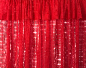 Vintage Red Psychedelic Open Weave Curtains (2 panels)