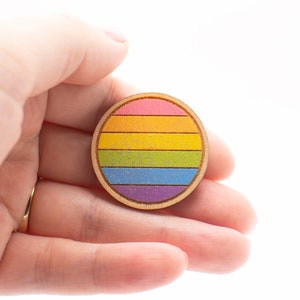 Laser Cut Hand Painted Wooden Badge Pin Broach | Sparkly Rainbow