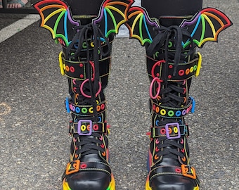 Rainbow pride bat shoe wings/ fits adult and child shoes or boots or stakes/costume/princess birthday/ boho