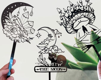 Whimsical Delicate acrylic plant art. Potted plants art. Plant stakes. Garden art. Houseplants.