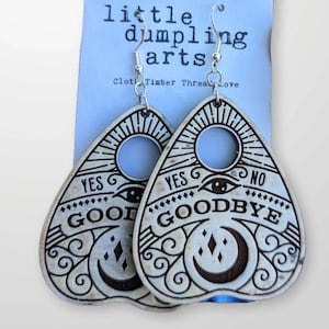 Distressed hand painted wooden planchette earrings/ Halloween earrings/ ouija earrings