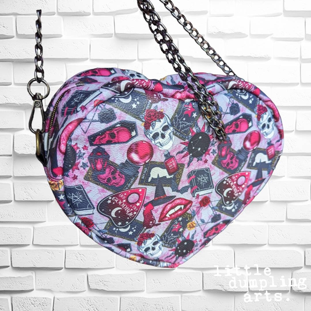 Love Hurts Heart Shaped Crossbody Bag/ Valentines Gift/ Goth Bag/ 90s