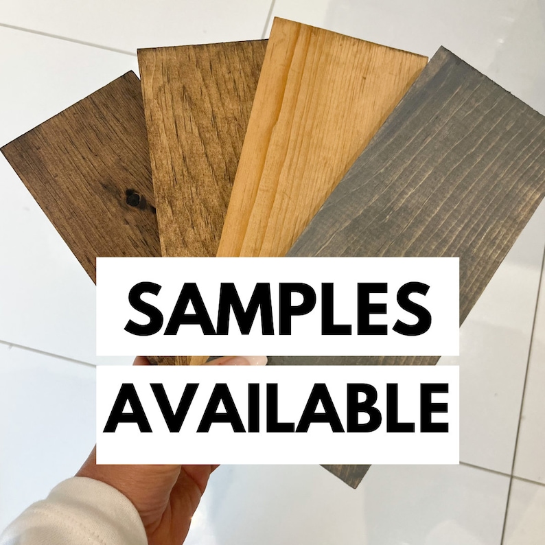 May include: Four wood samples in different shades of brown and grey. The samples are held in a hand and the text "SAMPLES AVAILABLE" is superimposed on the image.