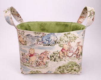 Storage Fabric Basket / Organizer / Container / Bin - 8 x 10 x 8 - Made with Licensed Winnie the Pooh Fabric - A Day in the Park