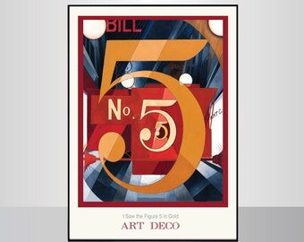 Figure 5 ART DECO POSTER,Numbers Poster,Art Deco Poster,Vintage  art,American Art Poster,Vintage Art Deco Poster