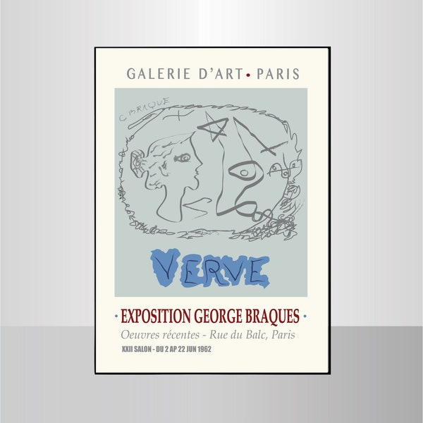 AFFICHE GEORGES BRAQUE 1962,Affiche Braques,Impression du milieu du siècle,Impression d’art moderne,Art cubiste,Affiche de galerie,Affiche d’artiste,Impression d’art mural