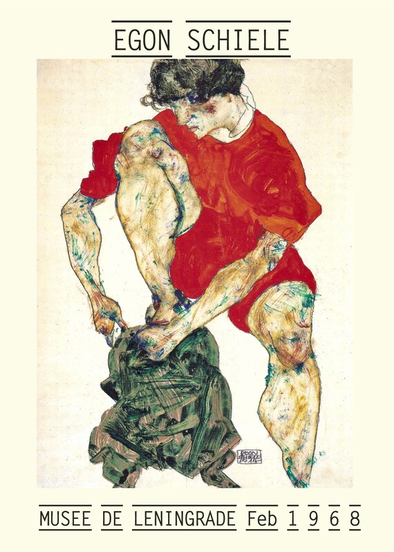 EGON SCHIELE AUSTRIAN NOUVEAU KNEELING GIRL RESTING ON BOTH ELBO GALLERY WRAP