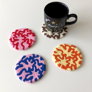 Handmade Punch Needle Abstract Mug Rug | Drink Coasters | Table Decoration | Funny Shapes Tufted Mug Rug