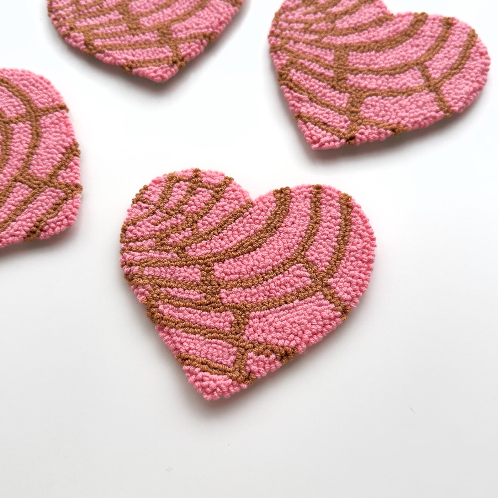 Handmade Punch Needle Mug Coasters | Tufted Punch Needle Mug Rug | Pink ...
