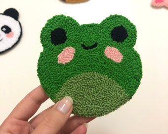 Handmade Frog Coffee Coaster | Tufted Mini Mug Rug | Custom Jewelry Display | Punch Needle Designs