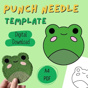 Frog Punch Needle Pattern PDF - Digital Download for DIY Drink Coaster | Punch Needle Mug Rug Template | A4