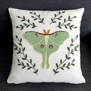 Handmade Punch Needle Luna Moth Throw Pillow Cover | Luna Moth Design | Decorative Cushion Cover | 16x16 or 18x18inch | Cover Only