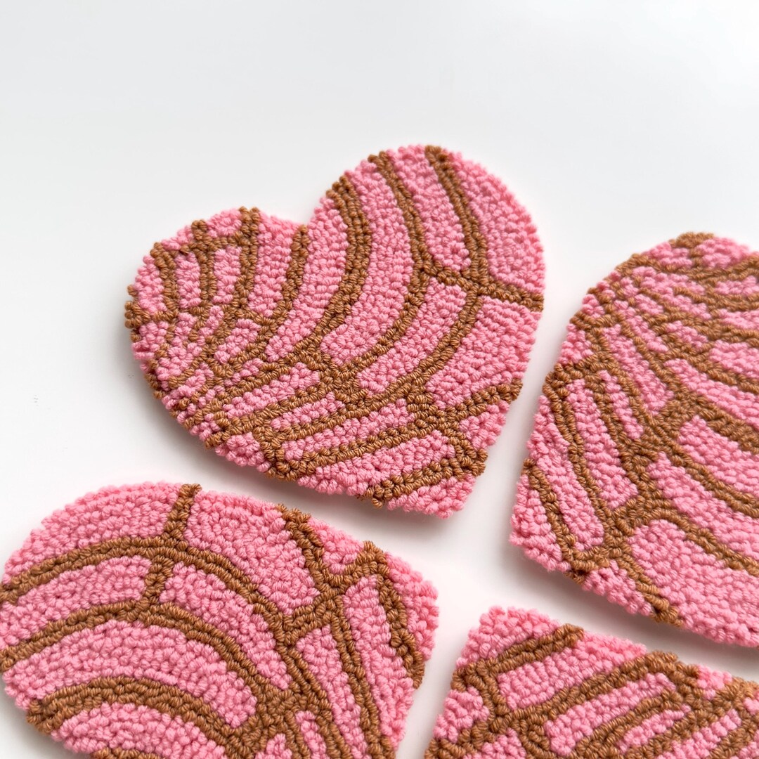Handmade Punch Needle Mug Coasters | Tufted Punch Needle Mug Rug | Pink ...