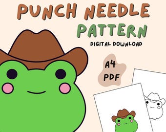 Cowboyhoed kikker punchnaald patroon pdf - digitale download voor doe-het-zelf Onderzetter | Sjabloon voor vloerkleed met punchnaald | Patroon onderzetter | A4-pdf-bestand