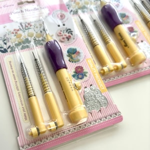 Punch Needle Set | Adjustable 3 Sizes of Needles | Mina Carin Punch Needle Embroidery for Beginners | Craft Supplies