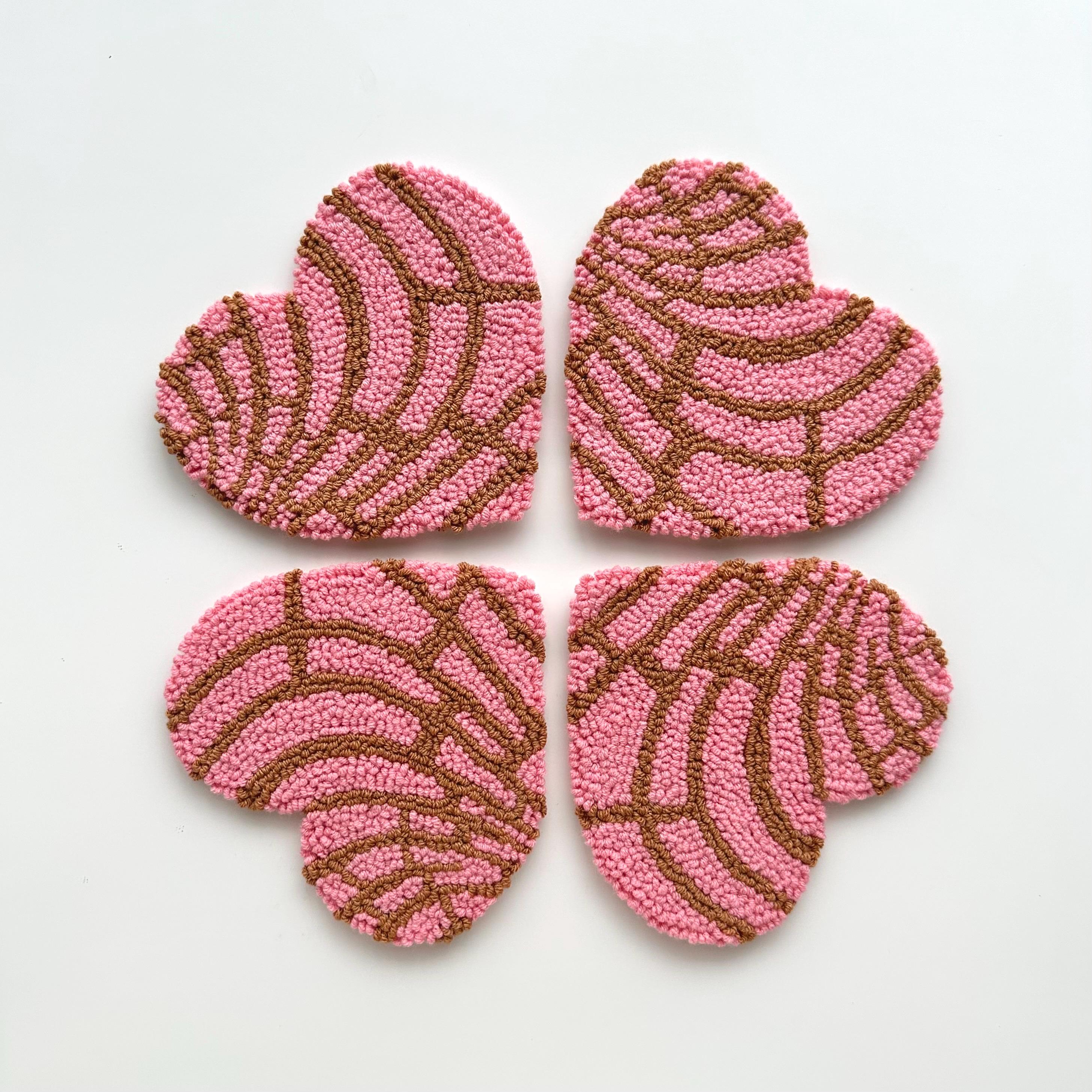 Handmade Punch Needle Mug Coasters | Tufted Punch Needle Mug Rug | Pink ...