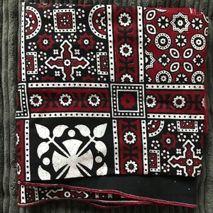 Ajrak Traditional blockprint printing Indian cotton black and beige Sold by the meter. Colour red brick