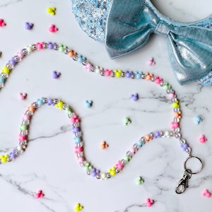 Disney Lanyard, ID badge lanyard, Beaded lanyard, Teacher lanyard, Key Ring Chain, Gifts for Her, Stocking Stuffer - Crystal Mickey