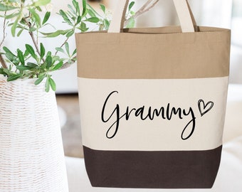 Grammy Tote Bag | Striped Canvas Bag, Gift for Grandma