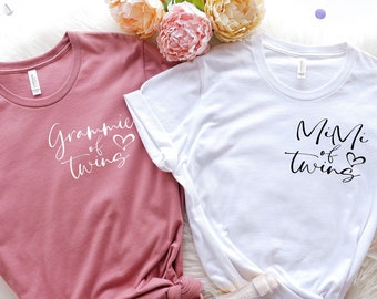 Grandma Of Twins T-Shirt: Mimi, Grammie, Gigi, Nana