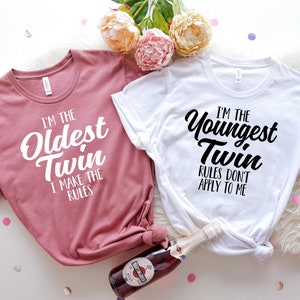 I am the Oldest Twin T-Shirts, I am the Youngest Twin Tee, Sibling Matching Shirts, Matching Twin Shirt, Birthday Gift Shirt, Sibling Shirt