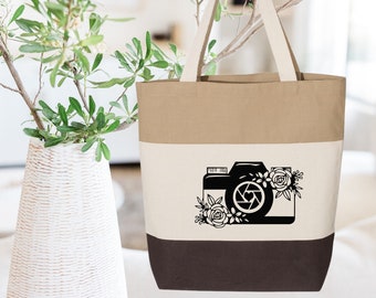 Floral Camera Canvas Tote Bag: Photographer Gift