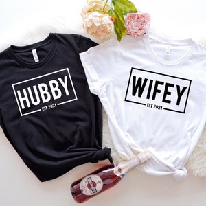 Hubby Wifey T-Shirt, Husband and Wife Shirt, Marriage Shirt, Couple Shirt, Engagement Shirts, Unisex Size, Anniversary Present, Married Tee
