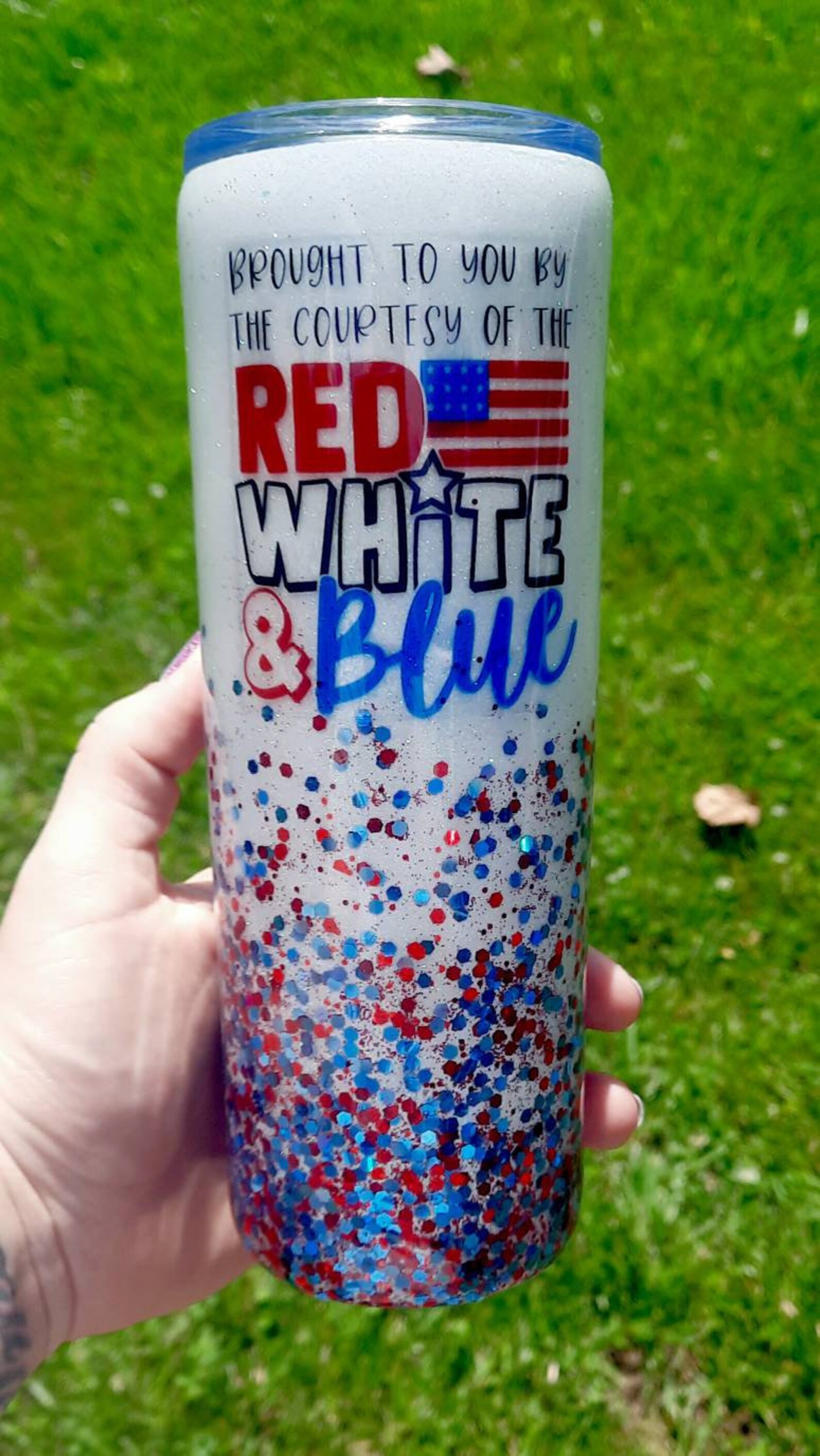 Red White and Blue Glitter Epoxy Tumbler Custom 4th of July Etsy