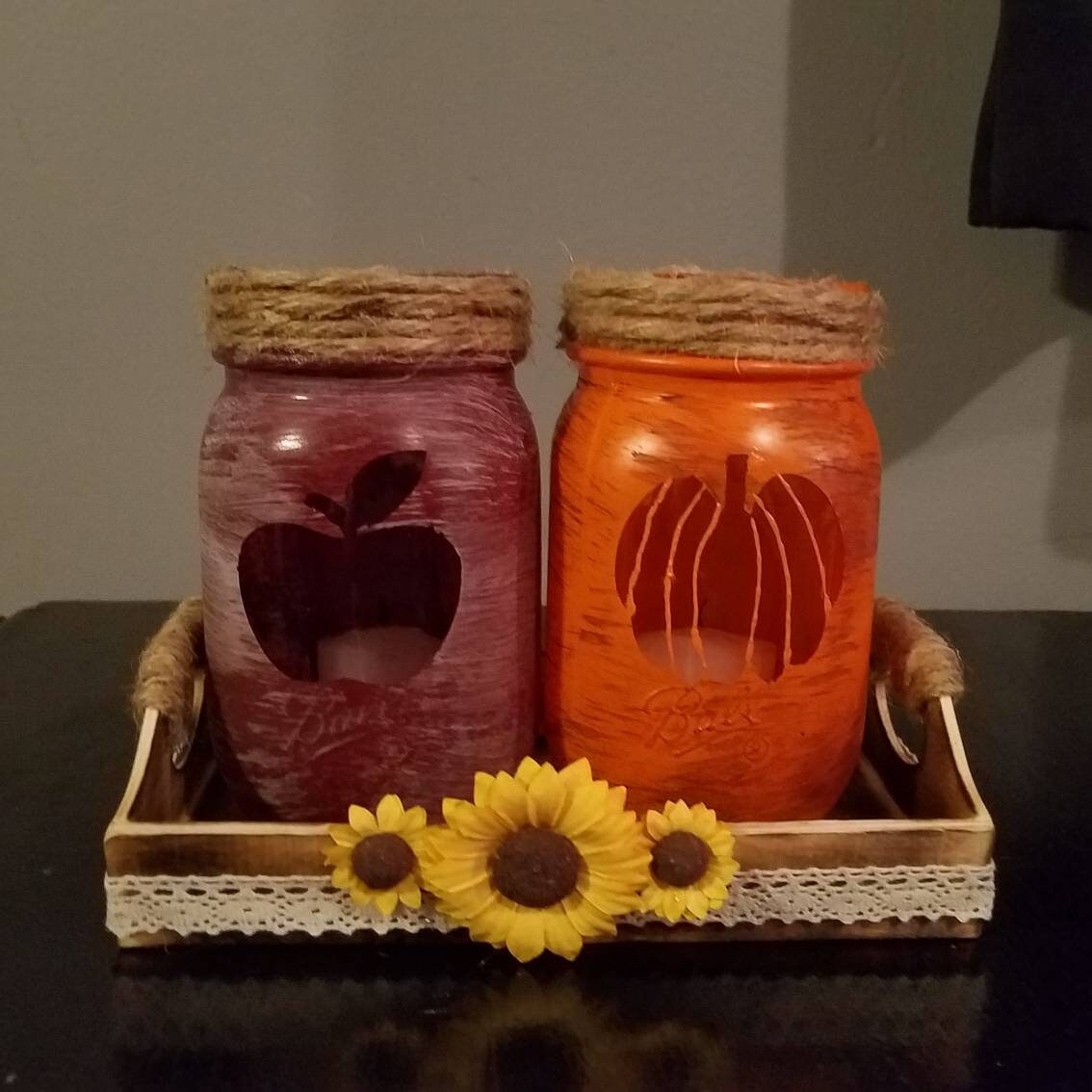 Autumn Harvest Mason Jar Candle Holder Set Etsy