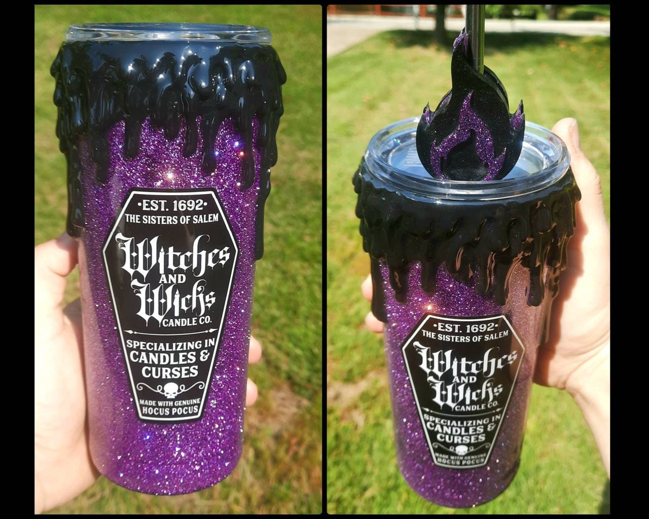3D Witches and Wicks Candle Tumbler Goth Epoxy Glitter - Etsy