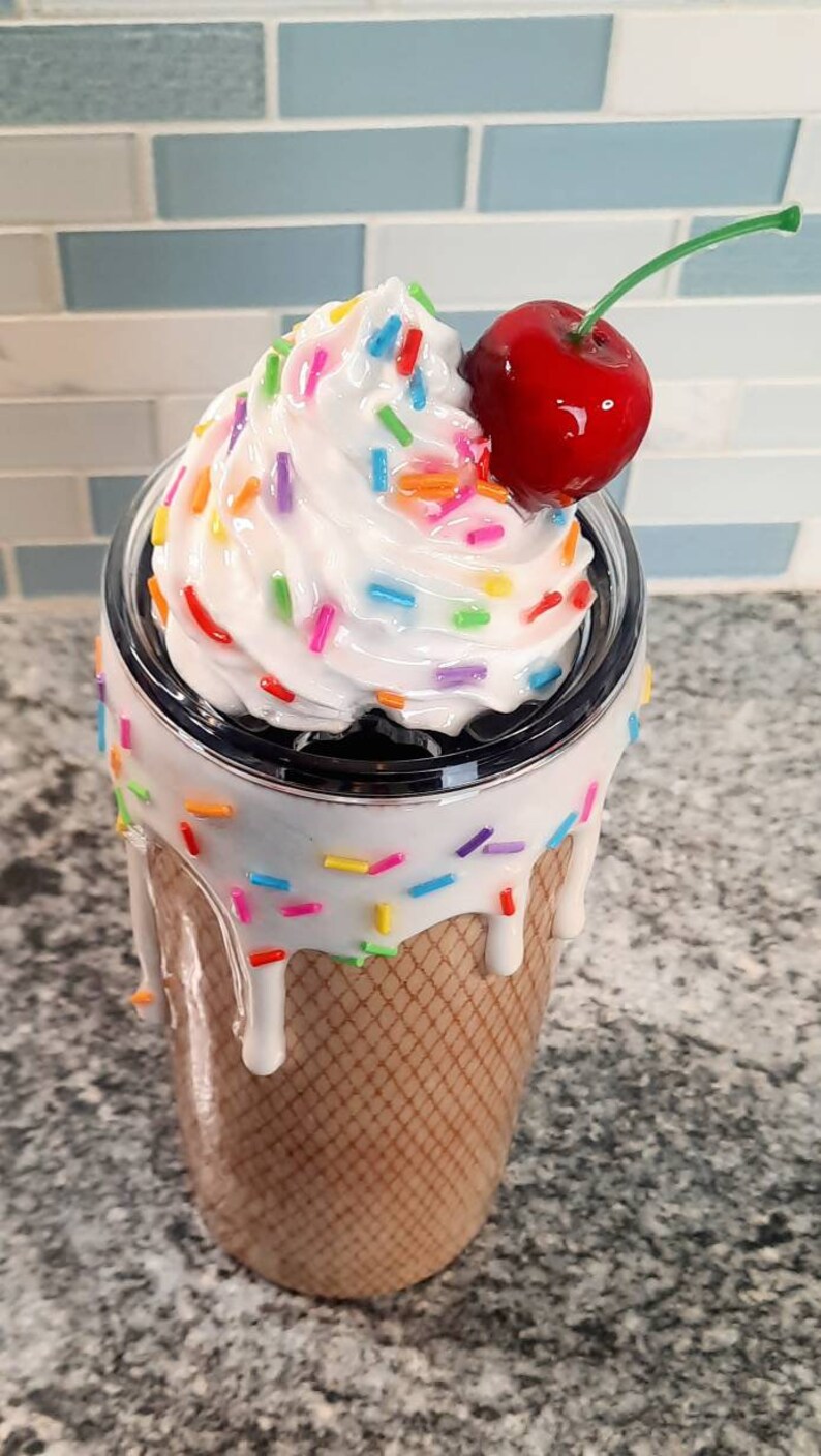 20 Oz Ice Cream Cone Tumbler With 3d Drip and Cherry Topper Etsy