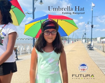 Foldable Umbrella Hat, Rainbow Color, One size fit all Available in 1, 3 or 5 pcs Pack. Umbrella with comfortable headband , Great for fun.