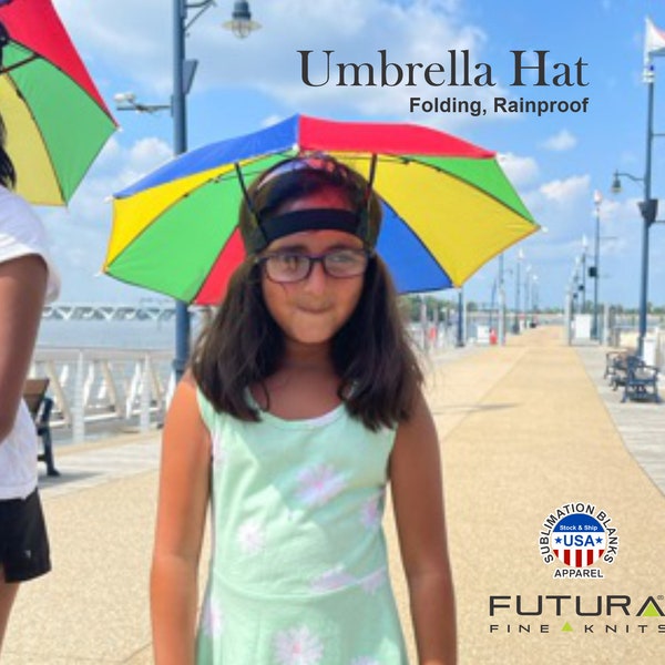 Foldable Umbrella Hat, Rainbow Color, One size fit all Available in 1, 3 or 5 pcs Pack. Umbrella with comfortable headband , Great for fun.