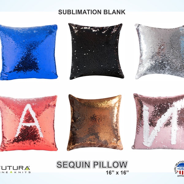 Sequin Pillow / Cushion Sublimation Blank Cover, 16" W x 16" H - Sub blank pillowcase - Sublimation pillow cover - Wholesale blank cushion