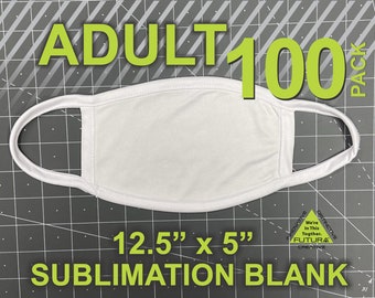 100 Pack Adult White Sub Blank Mask 12.5" w / 7.5 x 5 Panel  - Sublimation Polyester Mask - Wholesale Blanks - Sublimation Adult White Mask