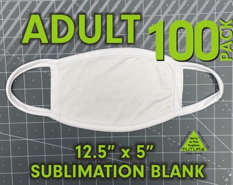 100 Mask Bulk Pack Adult White Sublimation Blank Mask with White Filter Pocket - 2 Layer  - Sub Blanks - Sublimatable Large White Mask