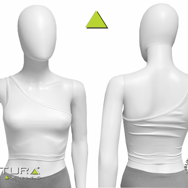 One Shoulder Crop Fitted Top with White Trim bulk sub blank polyester shirts - wholesale tops and tee shirts for sublimation bulk FSSLT02